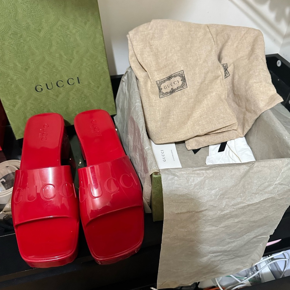 Authentic Gucci Vibrant Red Slide Sandals